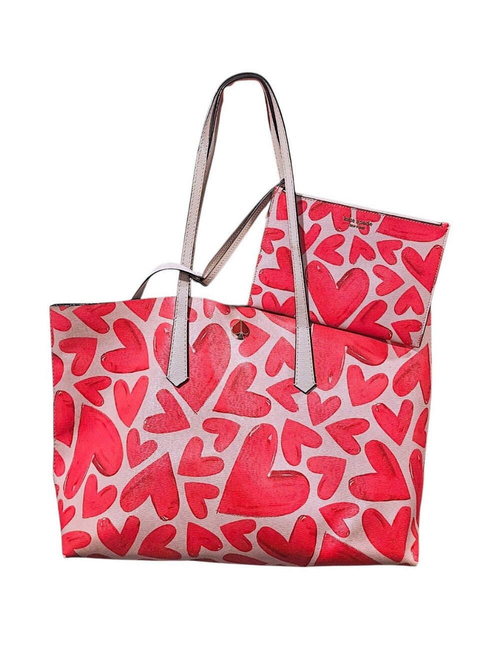 Kate Spade Molly Ever Fallen Large Heart Tote Pink Red with Pouch